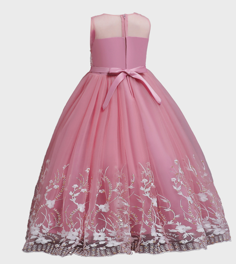 Embroidered Illusion Neck Party Gown