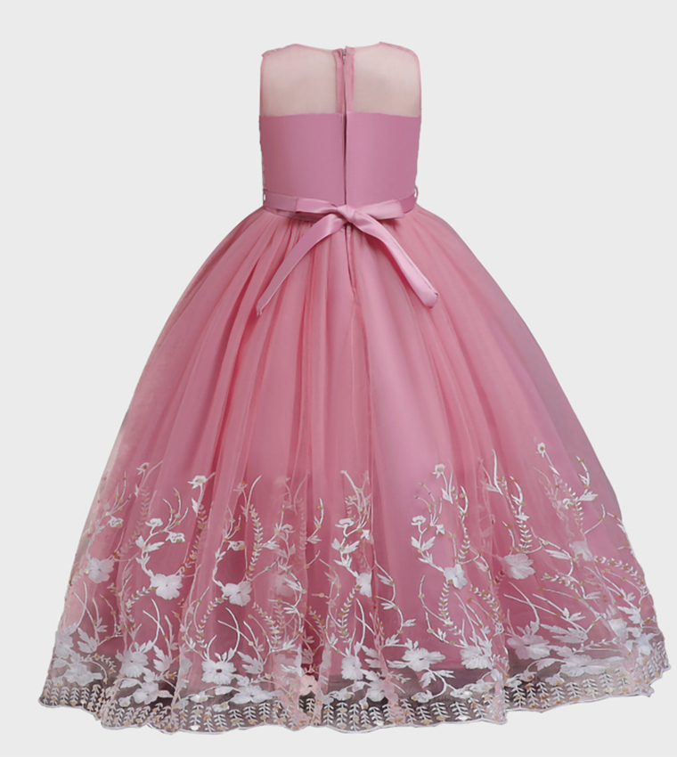 Embroidered Illusion Neck Party Gown