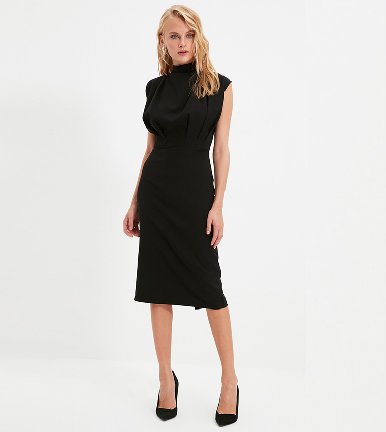 Basic black midi dress sales