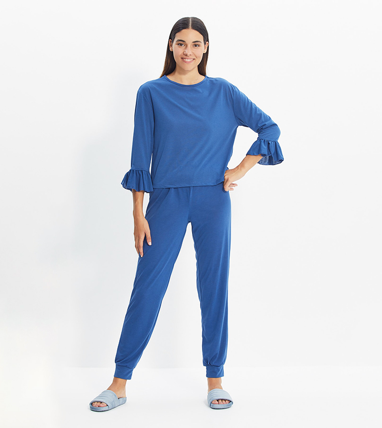 Buy Trendyol Basic Night Suit In Blue | 6thStreet Qatar