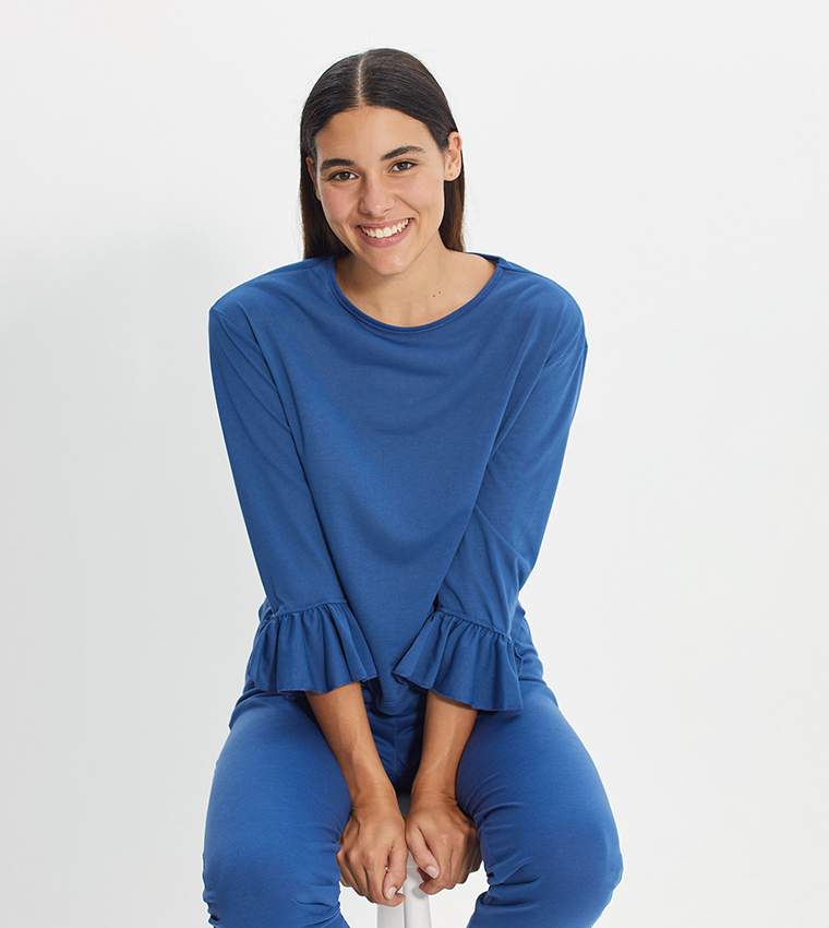 Buy Trendyol Basic Night Suit In Blue | 6thStreet Qatar