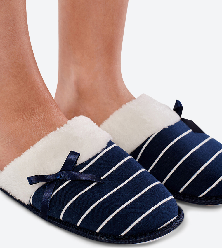 Bow Detail Striped Printed Mules - Navy 222-562-0-93