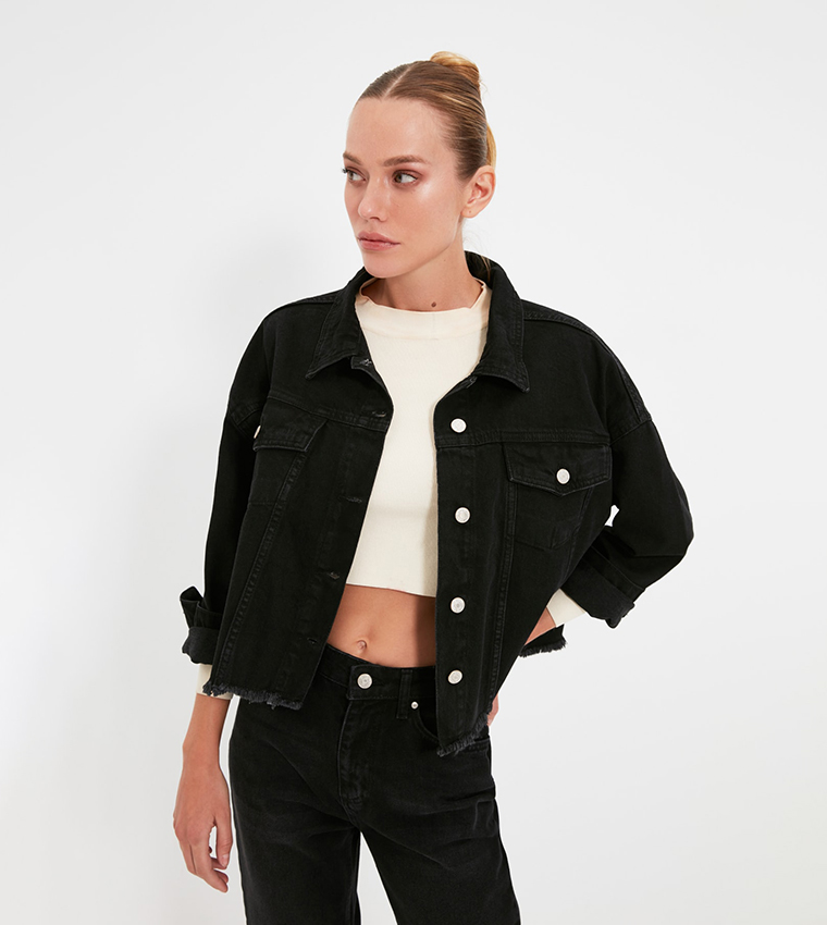 Boxy crop sale denim jacket topshop
