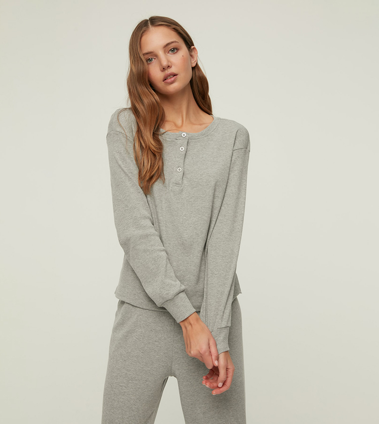 Buy Trendyol Basic Night Suit In Grey | 6thStreet Qatar