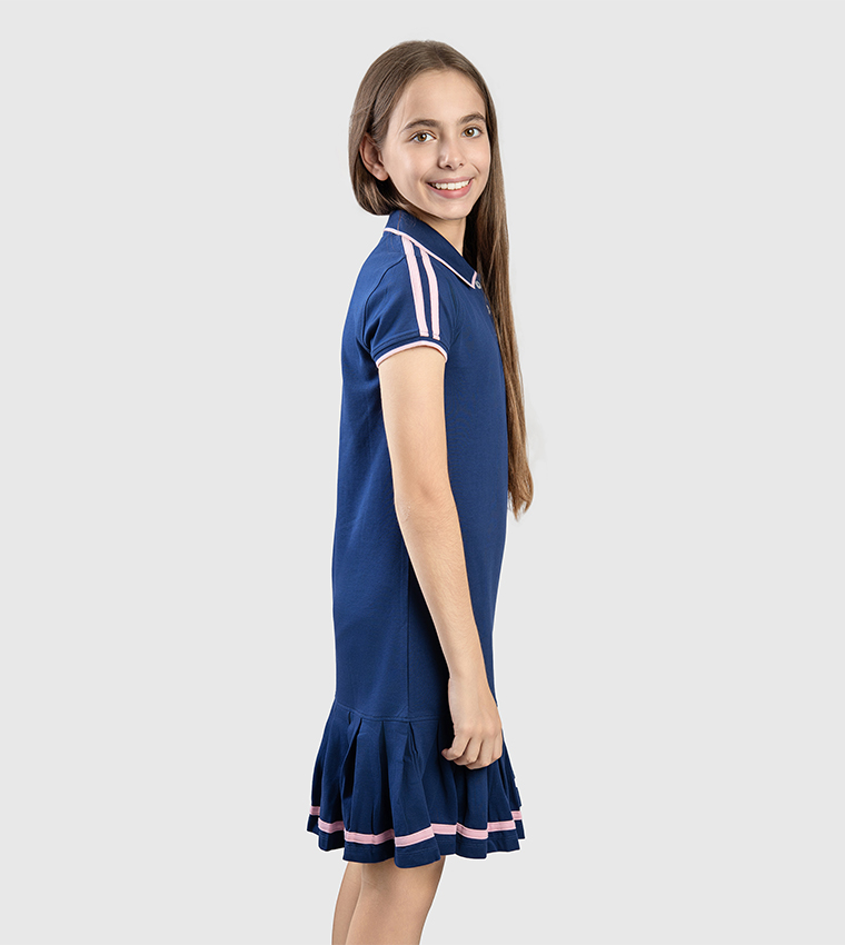 Contrast Tipping Short Sleeves Polo Dress