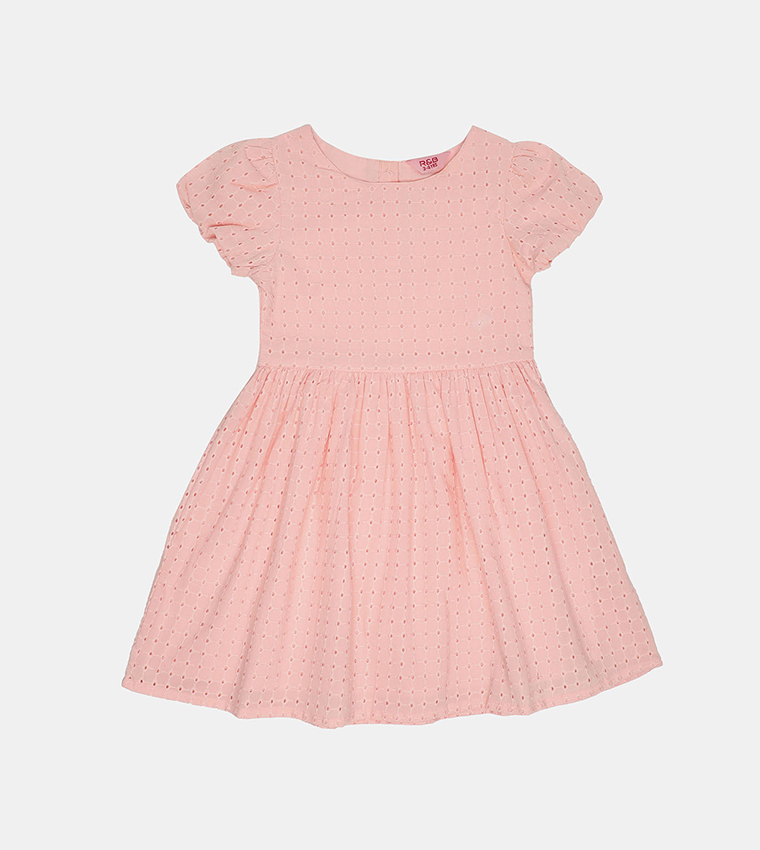 Buy R B Self Design Puff Sleeves Fit Flare Dress In Pink 6thStreet Bahrain