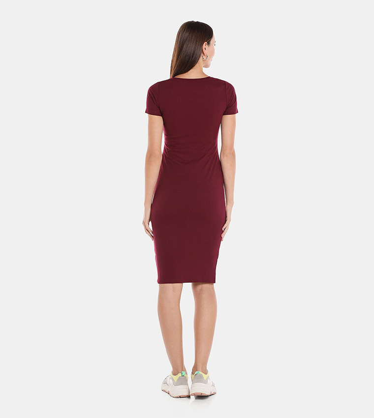 Buy Women Maroon Solid Casual Dress Online - 792238