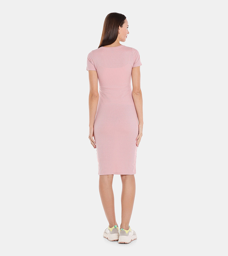 Buy R&B Solid Bodycon Knee Length Dress In Pink | 6thstreet Bahrain