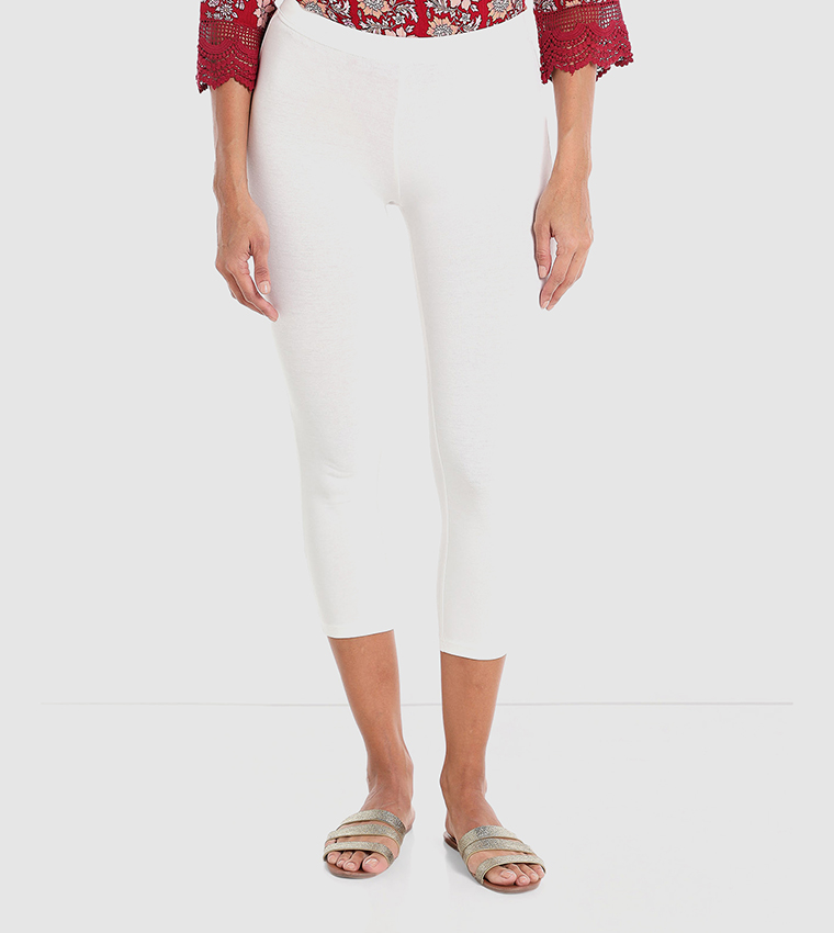 Buy R B Solid Mid Rise Calf Length Leggings In White 6thStreet Bahrain