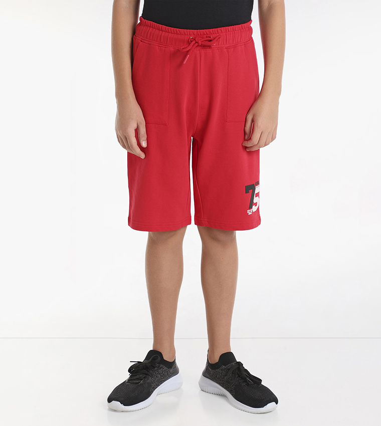 Buy R B Solid Knit Shorts With Elasticated Drawstring Waist In Red 6thStreet Kuwait