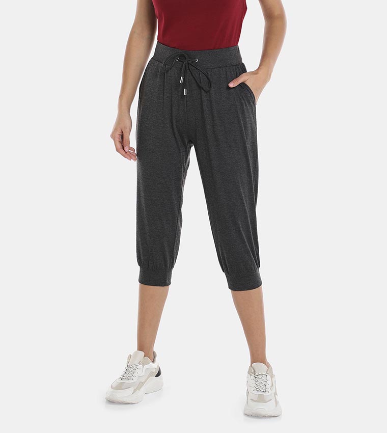 Buy R B Solid Mid Calf Drawstring Joggers In Grey 6thStreet Kuwait