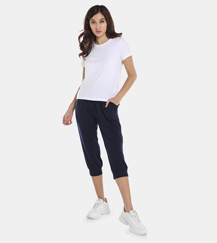 Buy R B Solid Mid Calf Drawstring Joggers In Blue 6thStreet UAE