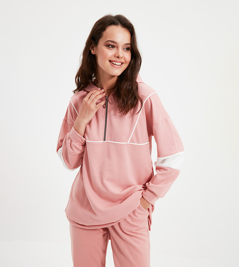Buy Trendyol Color Blocked Hooded Tracksuit In Pink 6thStreet UAE