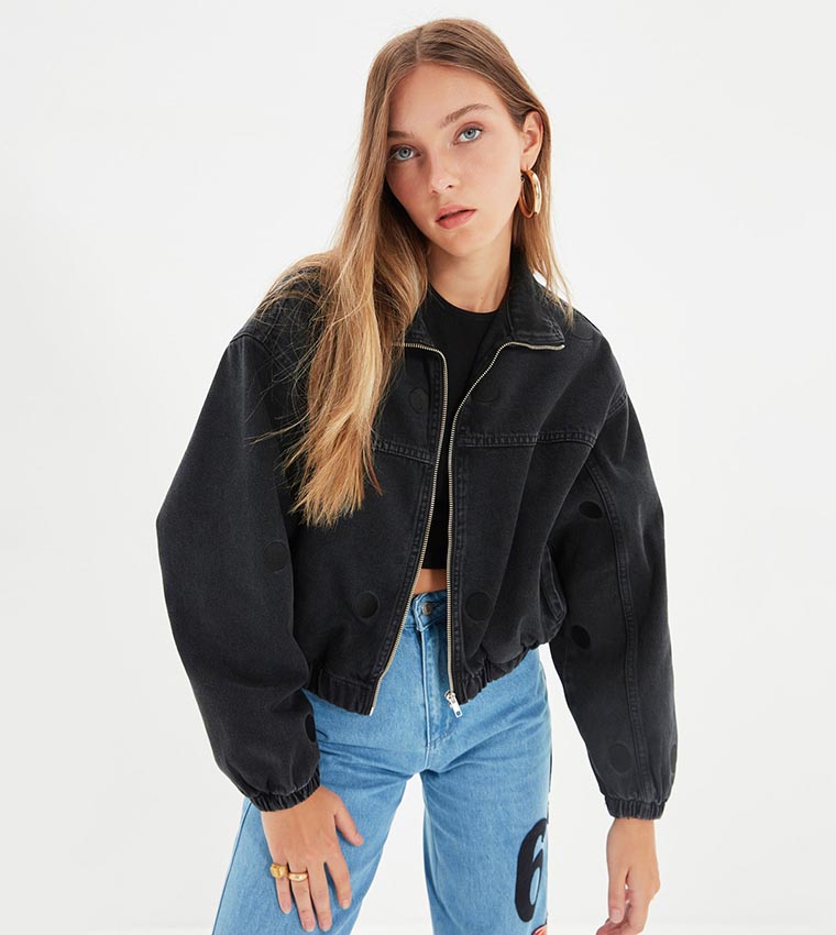 Puff sleeve bomber jacket discount