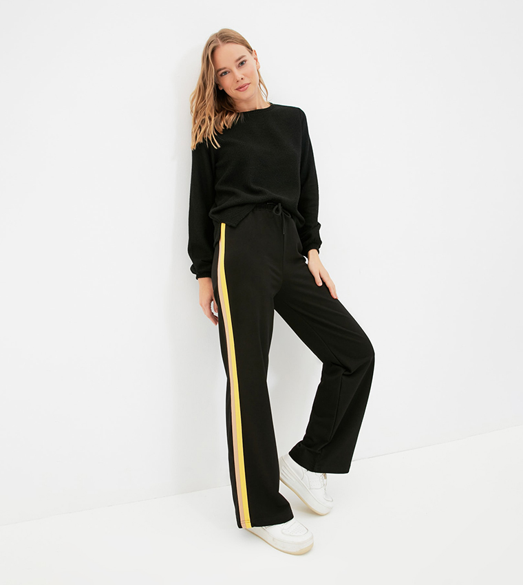 Buy Trendyol Sideline Stripe Wide Leg Sweatpants In Black 6thStreet UAE
