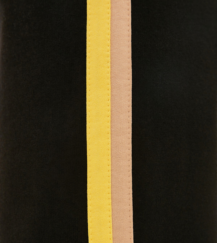 Black sweatpants with yellow stripe best sale