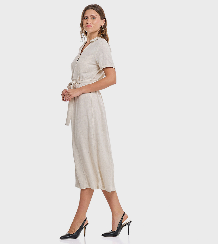 Solid Shirt Dress with Short Sleeves