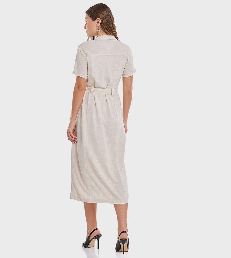Solid Shirt Dress with Short Sleeves