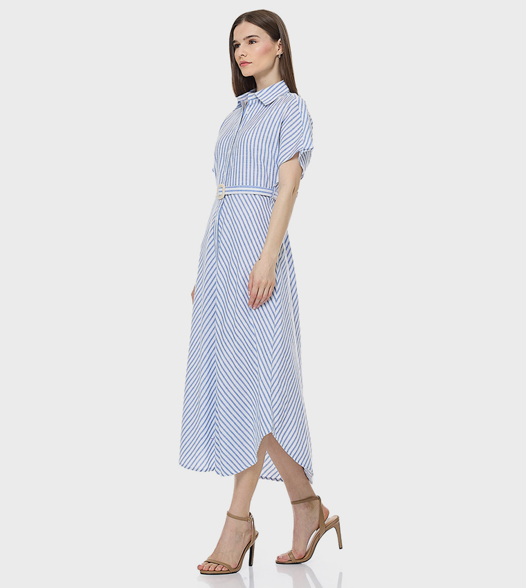 Striped Shirt Dress with Short Sleeves