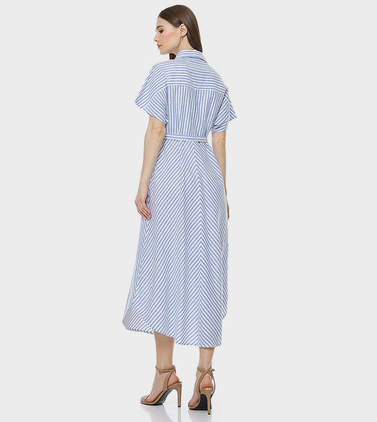 Striped Shirt Dress with Short Sleeves