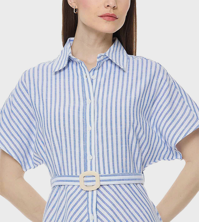 Striped Shirt Dress with Short Sleeves
