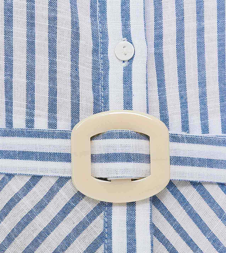Striped Shirt Dress with Short Sleeves