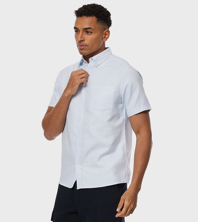 Textured Shirt with Button-Down Collar and Short Sleeves
