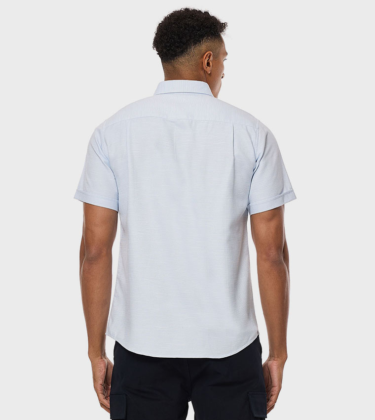 Textured Shirt with Button-Down Collar and Short Sleeves