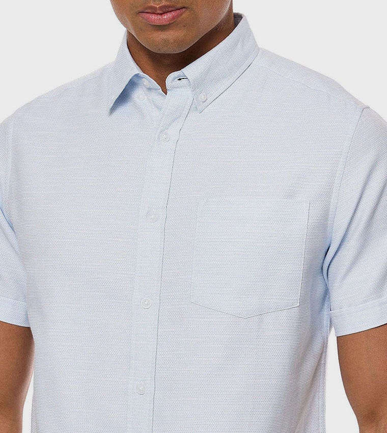 Textured Shirt with Button-Down Collar and Short Sleeves