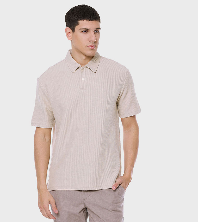 Textured Polo T-Shirt with Short Sleeves