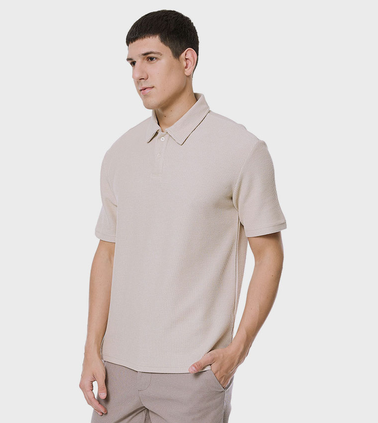 Textured Polo T-Shirt with Short Sleeves