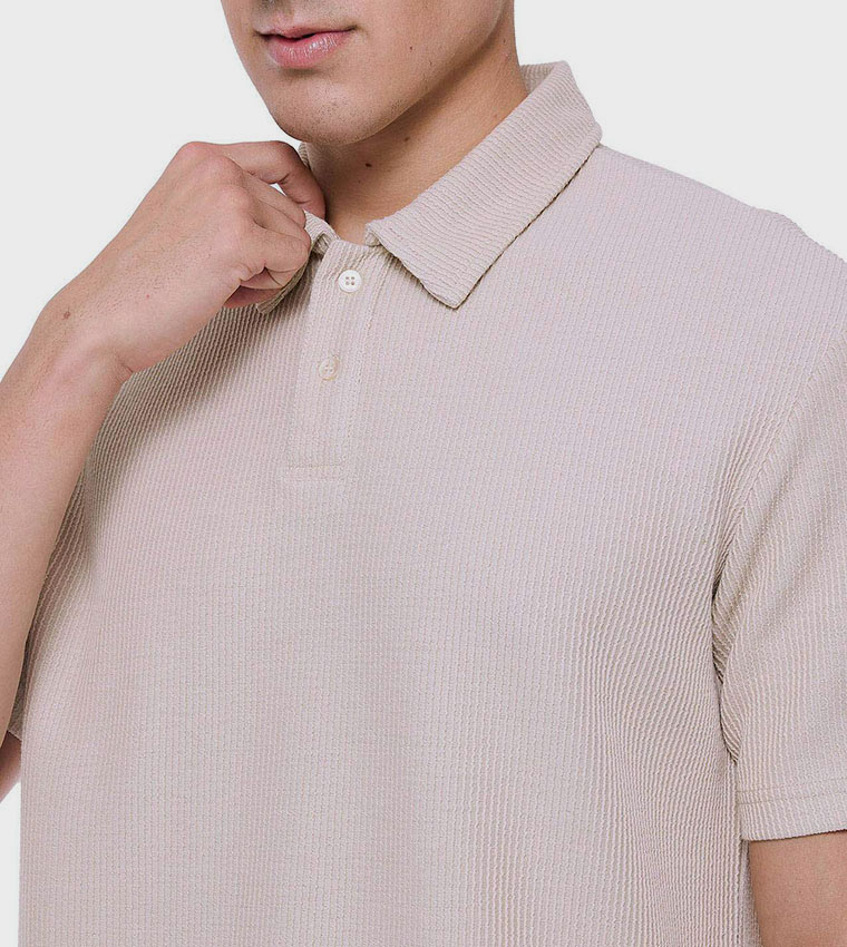 Textured Polo T-Shirt with Short Sleeves