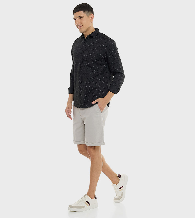 Textured Shorts with Button Closure