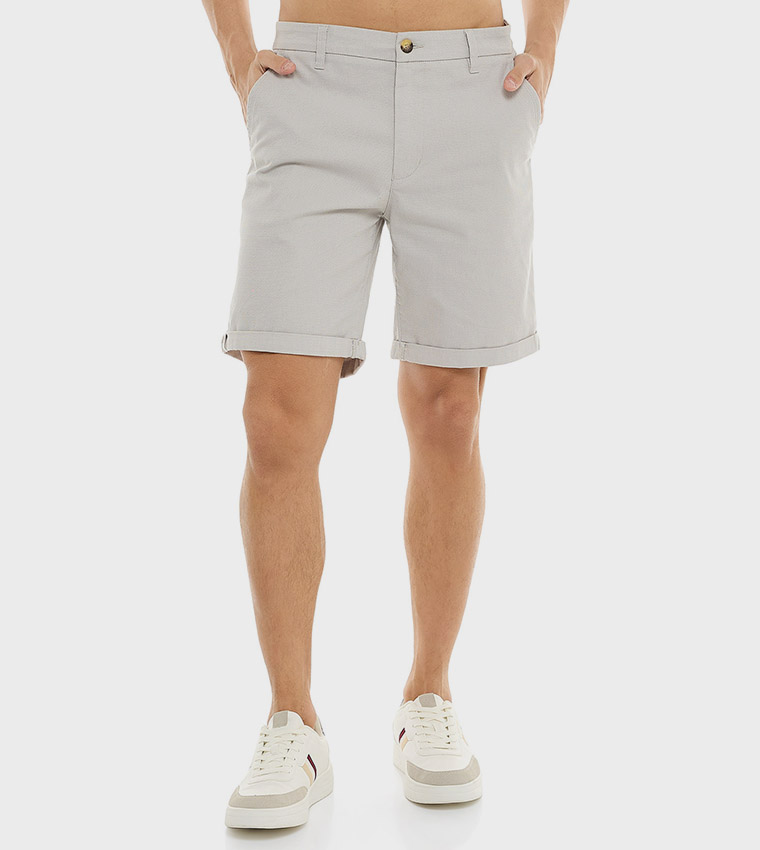 Textured Shorts with Button Closure
