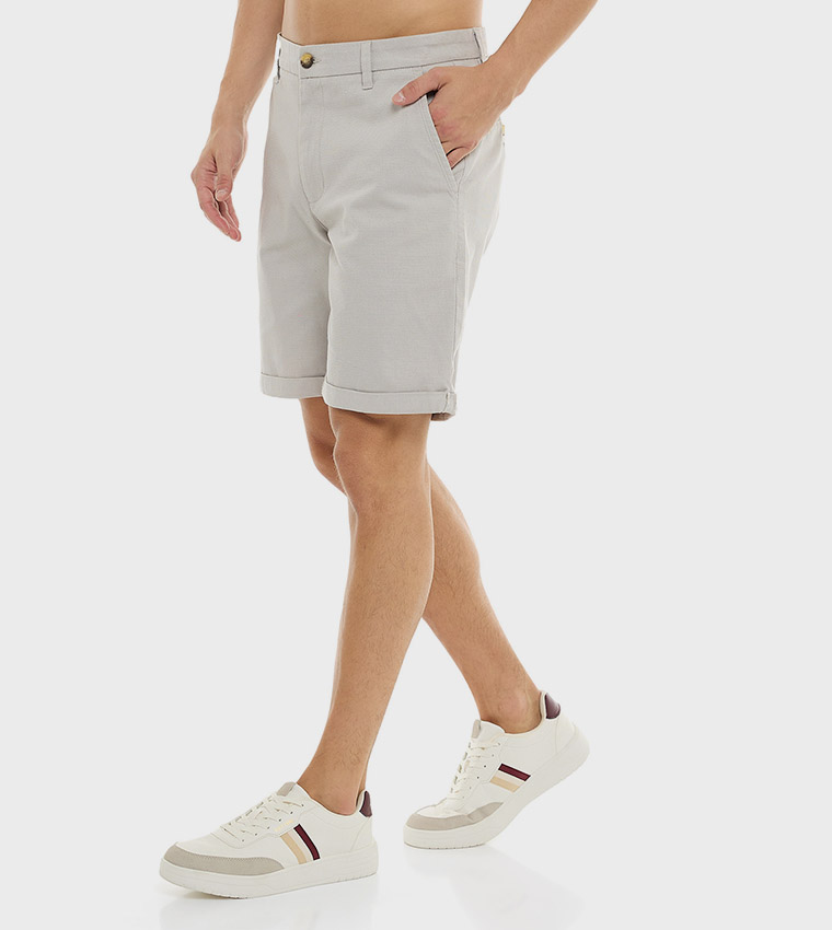 Textured Shorts with Button Closure