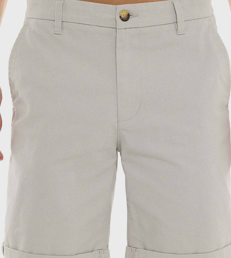 Textured Shorts with Button Closure