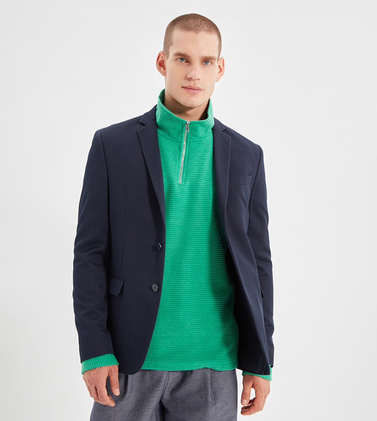 Buy Trendyol Navy Blue Men's Slim Fit Jacket Collar Textured