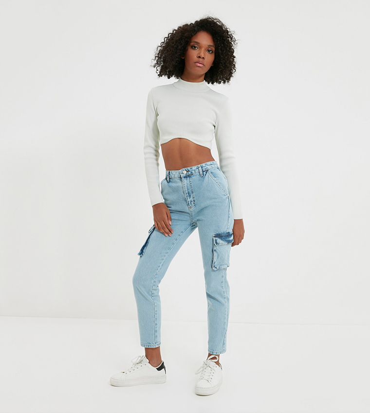 Buy Trendyol High Waist Mom Fit Jeans In Blue | 6thStreet UAE