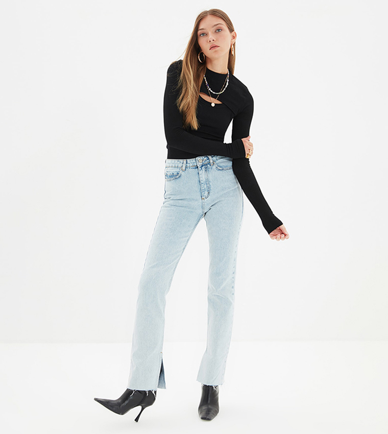 Slit High Waist Slim Flare Jeans
