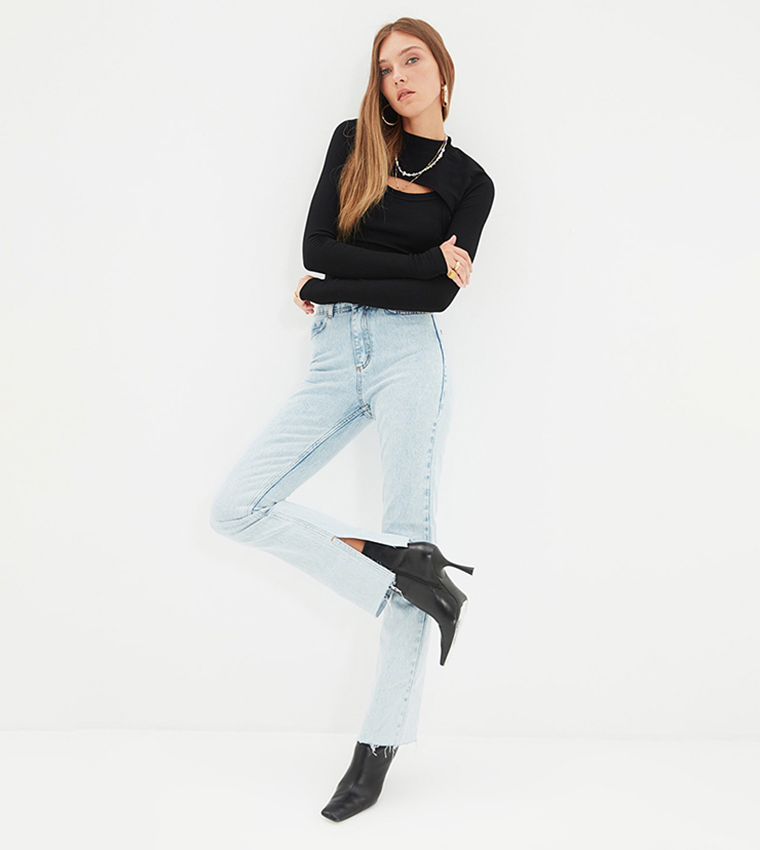 Slit High Waist Slim Flare Jeans