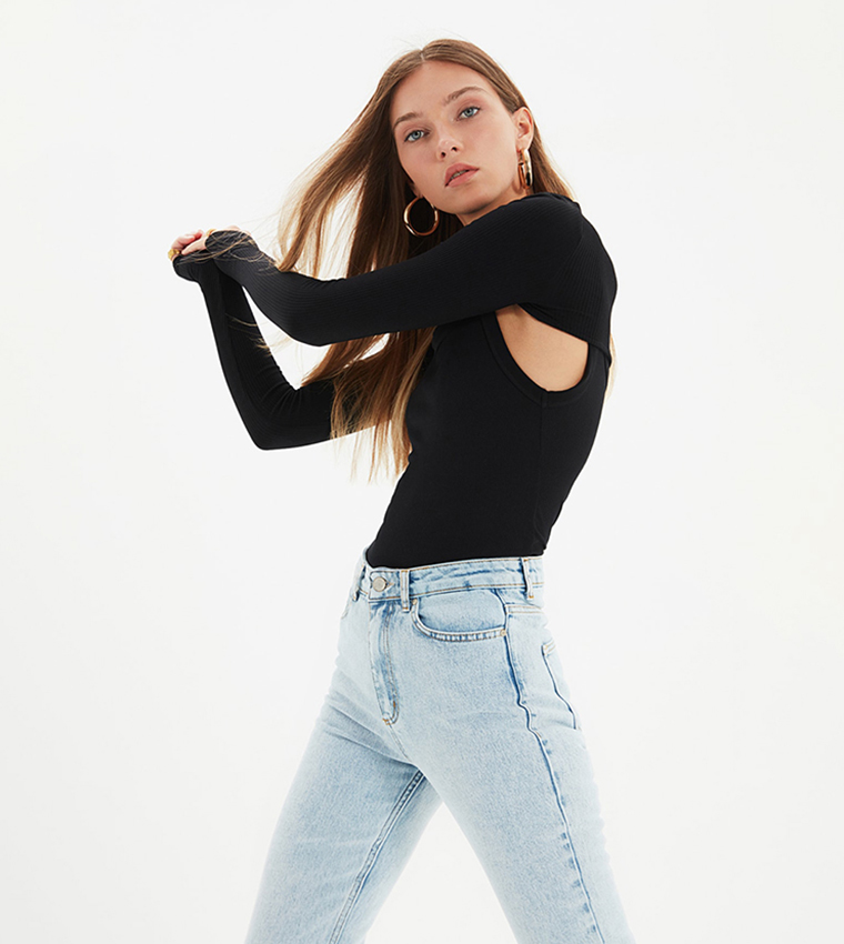 Slit High Waist Slim Flare Jeans