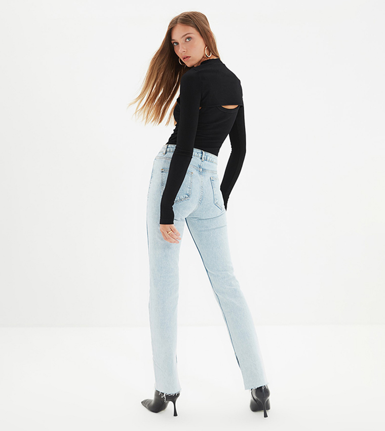 Slit High Waist Slim Flare Jeans