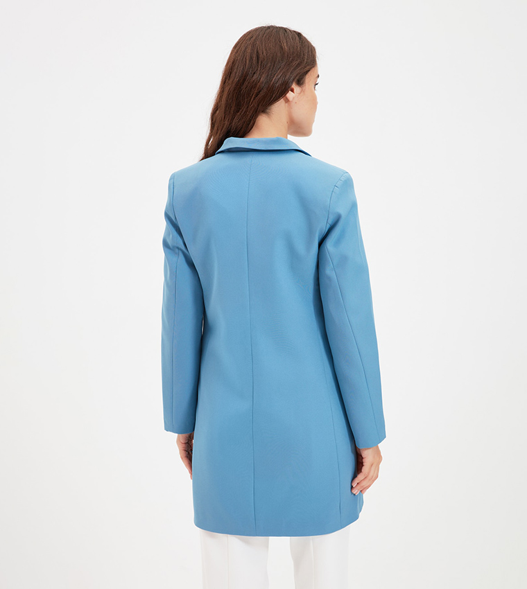 Buy Trendyol Double Breasted Longline Blazer Jacket In Blue 6thStreet UAE