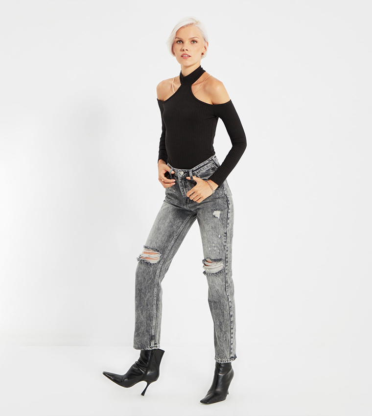 Buy Trendyol High Rise Bootcut Jeans In Grey | 6thStreet Kuwait