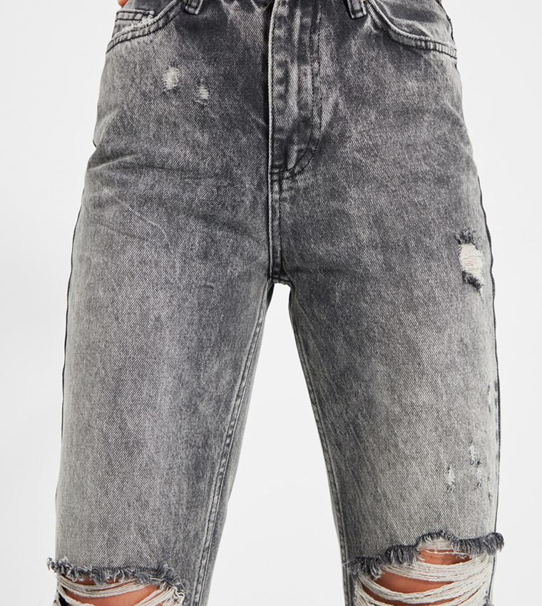 Buy Trendyol High Rise Bootcut Jeans In Grey | 6thStreet Qatar