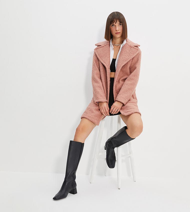 Boucle coat pink top