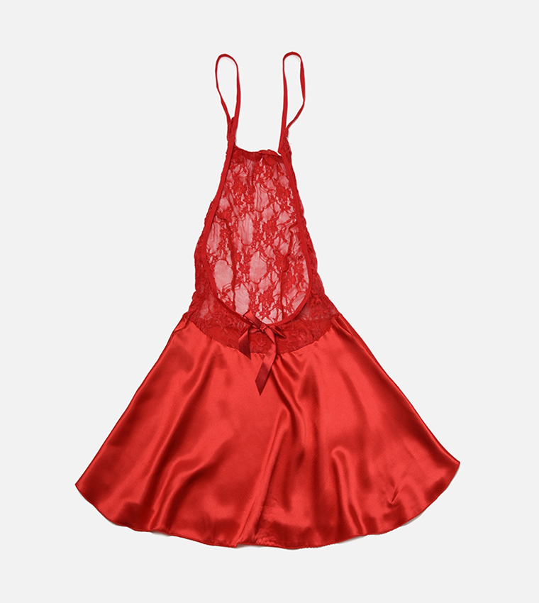 Red All Lace Tea Length Babydoll