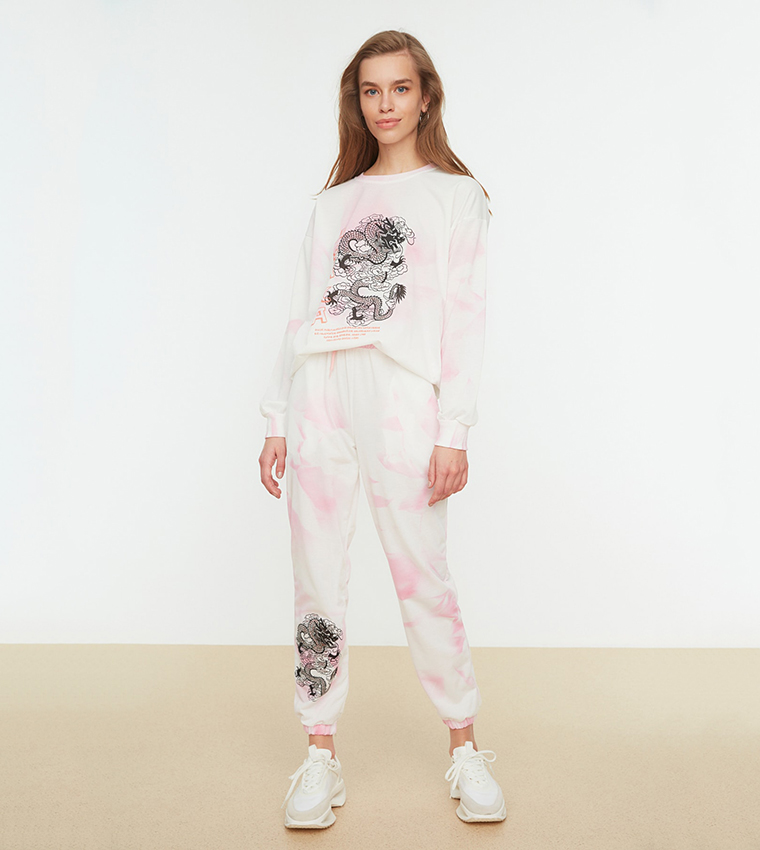 Buy Trendyol Tie Dye Printed Slim Sweatpants In Pink 6thStreet Kuwait