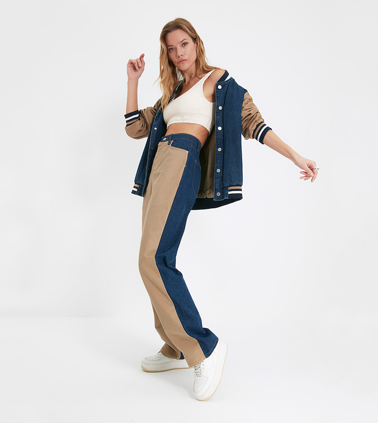 Buy Trendyol Color Block High Rise Wide Leg Jeans In Multiple Colors ...