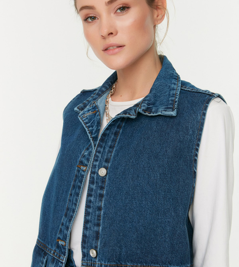 Shirt Collar Denim Vest Jacket